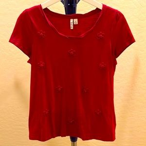ELLE Red Embroidered Floral Top